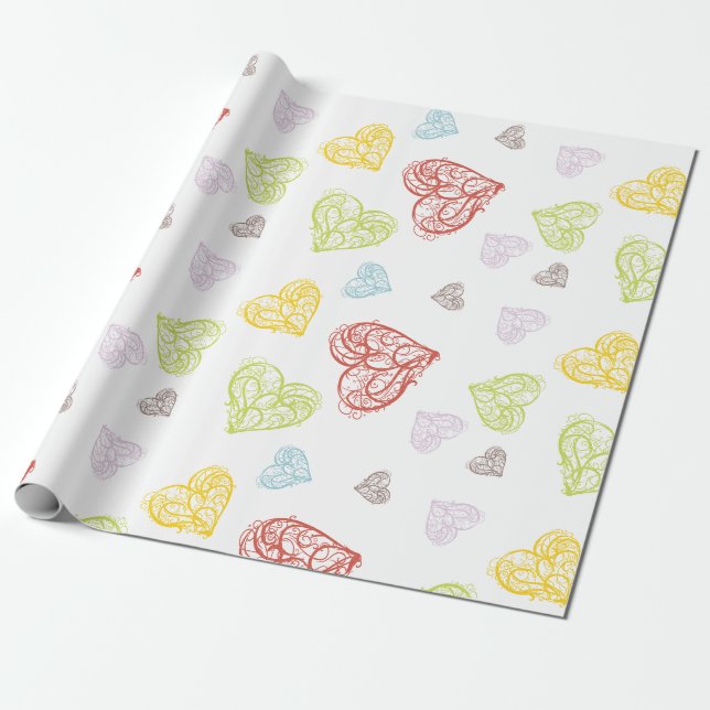 Papel De Presente Dia de os namorados Whimsical Hearts (Desenrolado)