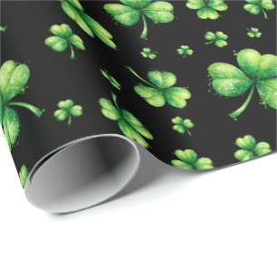 Papel De Presente Dia de São Patrício Aquarela Trevo em preto