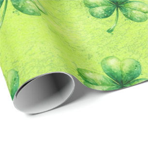 Papel De Presente Dia de São Patrício Aquarela Trevo em verde