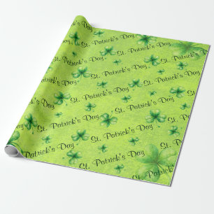 Papel De Presente Dia de São Patrício Aquarela Trevo em verde