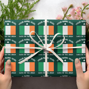Papel De Presente Dia de São Patrício Bandeira da Irlanda Nome Perso