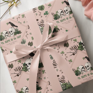 Papel De Presente Dia de São Patrício Gótico Flores Crânios Casament