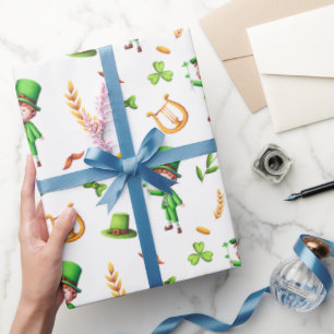 Papel De Presente Dia de São Patrício Leprechaun irlandês