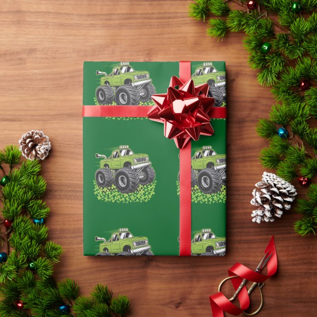 Papel De Presente Dia de São Patrício Meninos Caminhão Monstro Sortu (Presente de Natal)