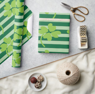 Papel De Presente Dia de São Patrício Trevo de Quatro Folhas Listras
