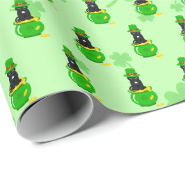 Papel De Presente Dia de São Patrício Trevo Pote de Ouro Gato Preto