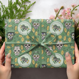 Papel De Presente Dia de São Patrício Verde - Crânio Irlandês