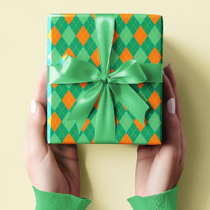 Papel De Presente Dia de São Patrício Verde e Argyle Laranja Elegant