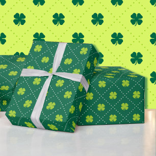 Papel De Presente Dia de São Patrício Verde Shamrock Padrão Cute