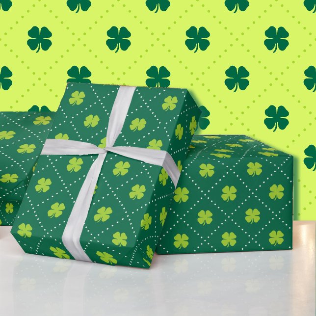 Papel De Presente Dia de São Patrício Verde Shamrock Padrão Cute (Criador carregado)