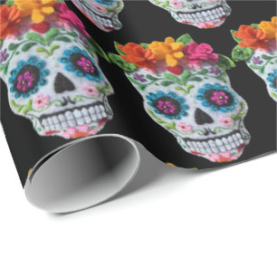 Papel De Presente Dia dos Mortos Celebração Mexicana Caveira de Açúc