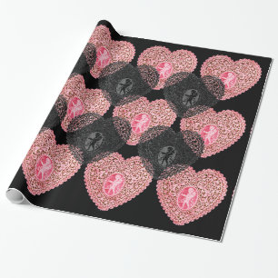 PAPEL DE PRESENTE DIA DOS NAMORADOS COPA LACE HEARTS PINK BLACK CUPI