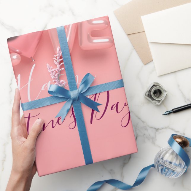 PAPEL DE PRESENTE  DIA DOS NAMORADOS CORAÇÃO ROSA MODERNO  (Presentear)