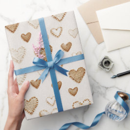 Papel De Presente Dia dos Namorados Corações Creme e Marrom