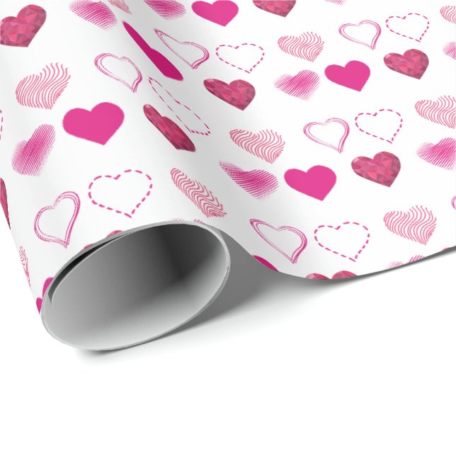 Papel De Presente Dia dos Namorados Corações Rosa   (Ponta do rolo)