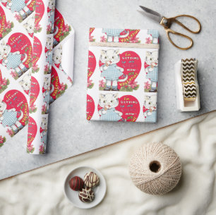 Papel De Presente Dia dos Namorados Retrô Gato Antigo Comendo Sorvet