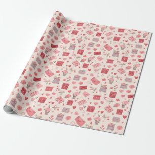Papel De Presente Dia dos Namorados Rosas Cor-de-Rosa Antigas Letras