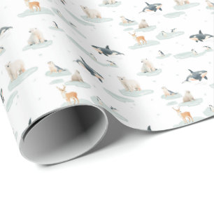 Papel De Presente Dia nevado - berçário de inverno de animais ártico