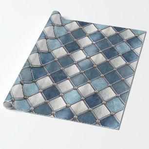 Papel De Presente Diamante Azul Metálico - Geométrico Industrial