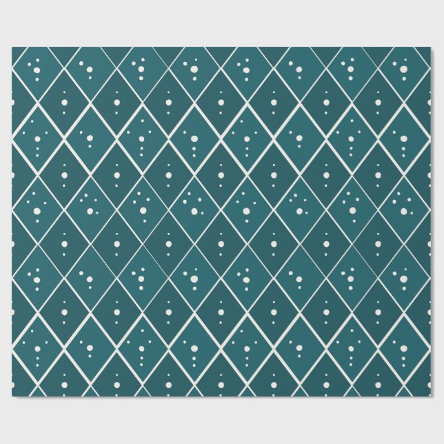 Papel De Presente Diamante Azul Turquesa Escandinavo Moderno (Aberto)