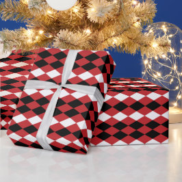 Papel De Presente Diamante Geométrico Branco Negro Em Fundo Vermelho