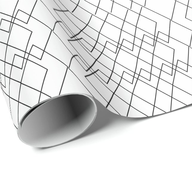 Papel De Presente Diamante Geométrico Preto e Branco (Ponta do rolo)