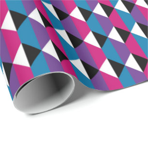 Papel De Presente Diamante roxo, rosa, azul, preto e branco