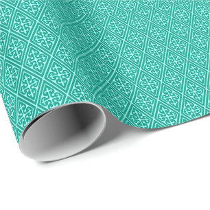 Papel De Presente Diamantes Damasco Medievais, turquesa e aqua