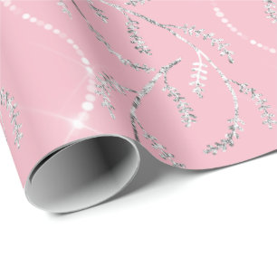 Papel De Presente Diamantes de prata florais do louro Sparkly do