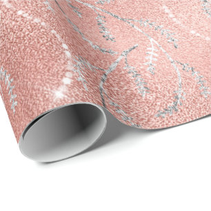 Papel De Presente Diamantes de Prata Floral de Cristal Rosa-Rosa-Ros