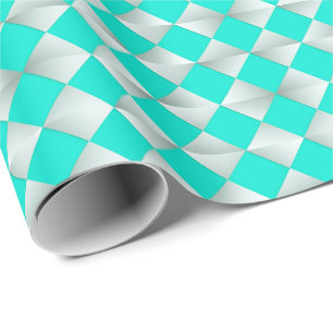 Papel De Presente Diamantes do cetim do meio século - prata e aqua