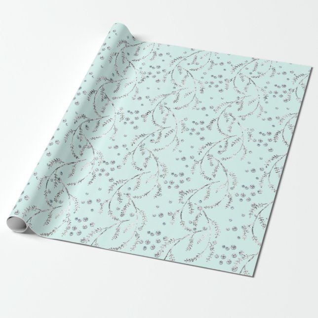 Papel De Presente Diamantes Prateados de Pastel Aquático Esparso (Desenrolado)