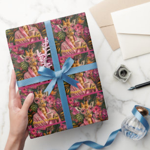 Papel De Presente Diamantes Rosa e Glamour Matinal Feliz Aniversário