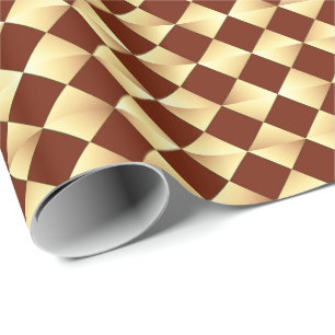 Papel De Presente Diamantes Satin do Século médio - Ouro e chocola