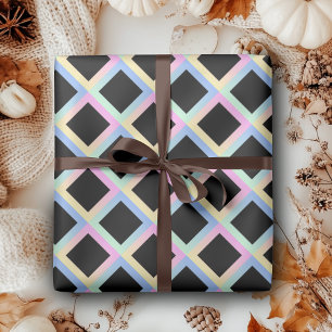 Papel De Presente Diamantes Simétricos Pretos com Molduras em Gradie