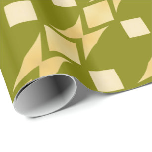 Papel De Presente Diamantes Tribais Dourados Listras Diagonais Verde
