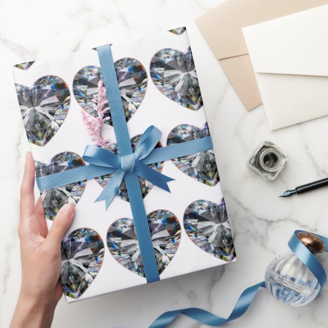 Papel De Presente Diamond Heart 60th Anniversário Wrapping Paper (Presentear)