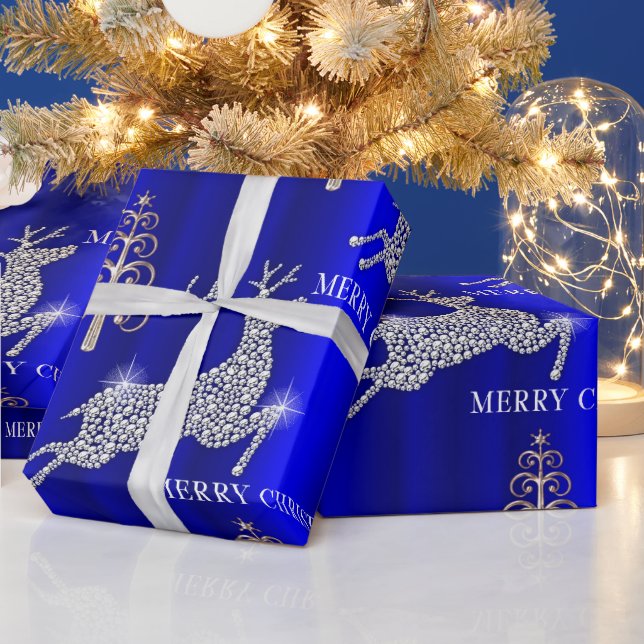Papel De Presente Diamond Reindeer sobre o Natal Azul (Feriados)