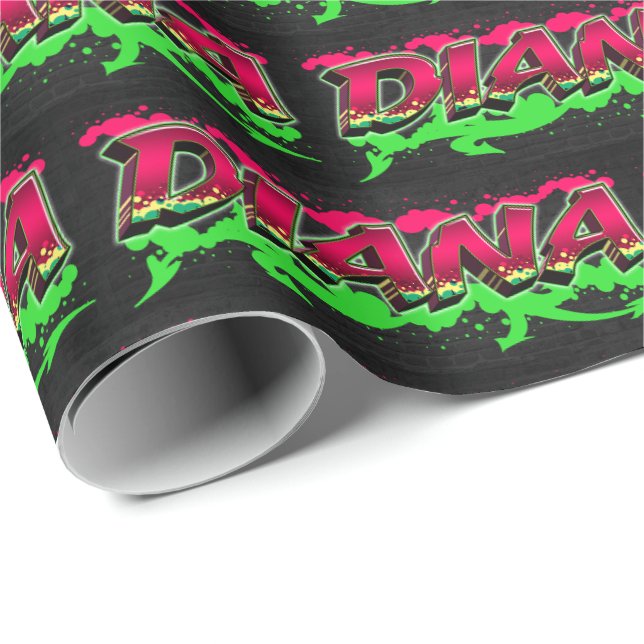 Papel De Presente Diana Vorname Name Graffiti red green (Ponta do rolo)