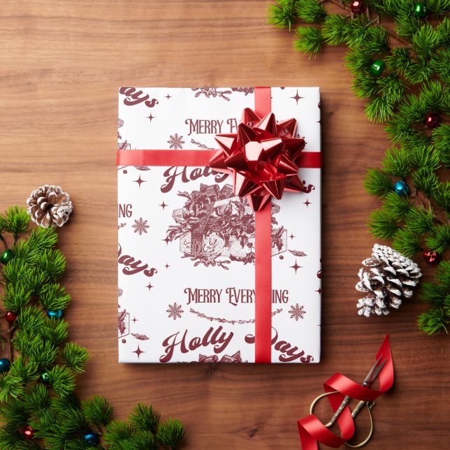 Papel De Presente Dias de Natal Vintage Holly (Presente de Natal)