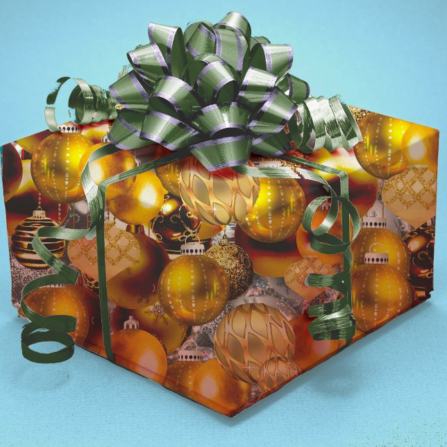 Papel De Presente Dias feriados de Enfeites de natal de ouro pratead (Criador carregado)