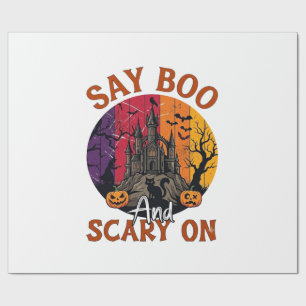 Papel De Presente Diga Boo Halloween Assustador Casa Assombrada Gato