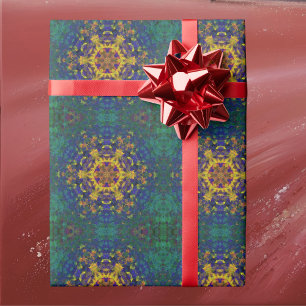 Papel De Presente Digital Mandala Amarelo Azul e Verde