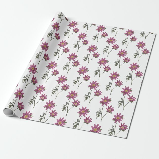 Papel De Presente Dill Daisy Wrapping Paper White Patterno (Desenrolado)