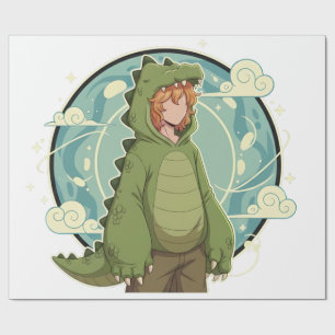 Papel De Presente Dino Amigo Fofo Anime Menino - Dinossauro Verde