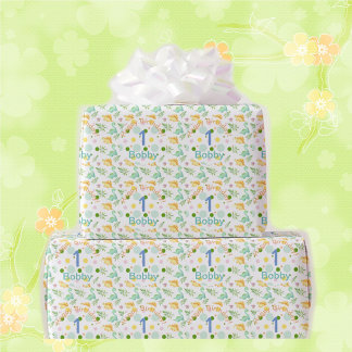 Papel De Presente Dino Party Cute Dinossaur Birthday Boy Name & Age