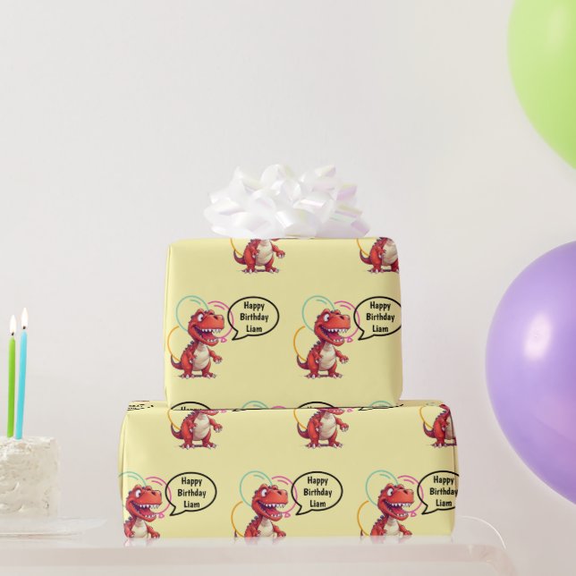 Papel De Presente Dino Roar sobre Cream Gift (Presentes para festas)