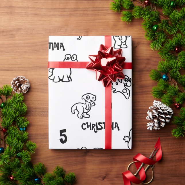 Papel De Presente Dino-Themed Kid's Birthday (Presente de Natal)