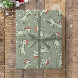 Papel De Presente Dinosaur Christmas Boy Santa Claus Dino T-Rex Sage