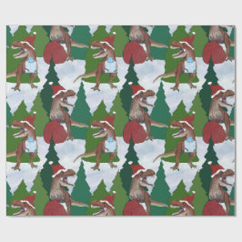 Papel De Presente Dinosaur Christmas T-Rex Santa